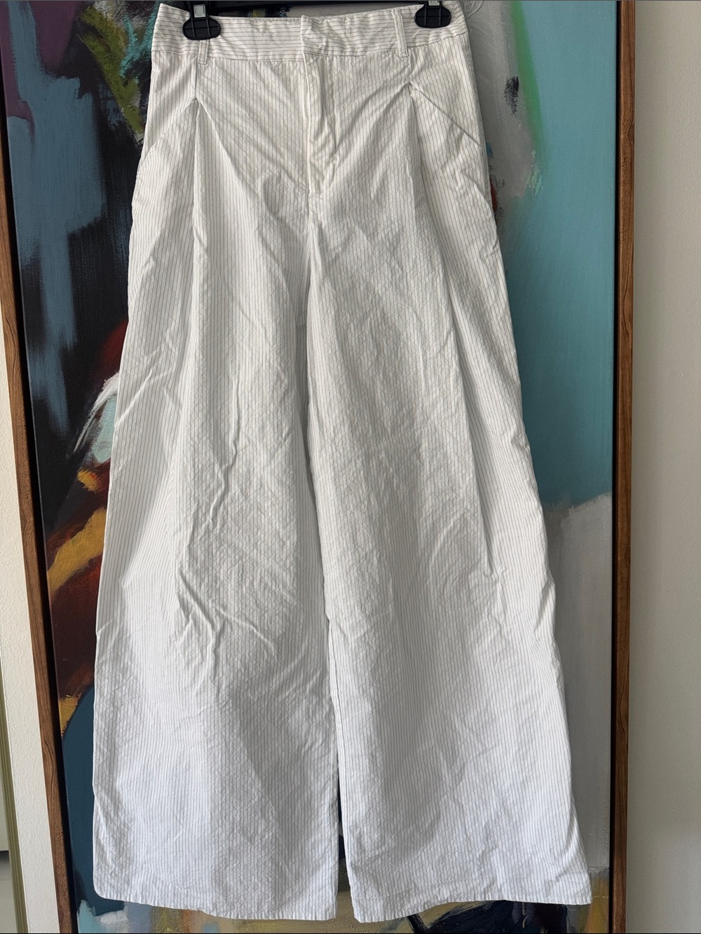 Zara White Pinstriped Wide-Leg Trousers